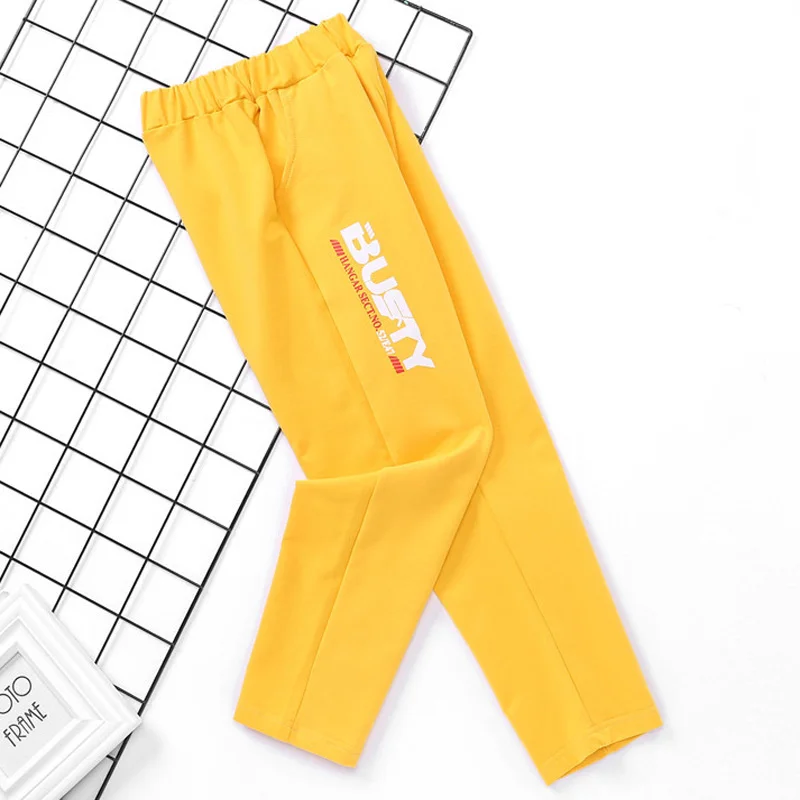 Розничная ; Новинка; штаны для девочек 3-10 лет; модные повседневные спортивные штаны с буквенным принтом для мальчиков и девочек; хлопковые детские брюки - Цвет: P2099-yellow