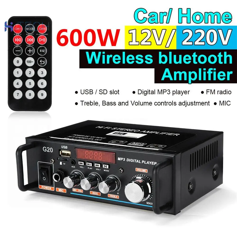 600 Вт Цифровой HiFi bluetooth аудио стерео усилитель Amp USB/FM/SD/Mic для дома и автомобиля |