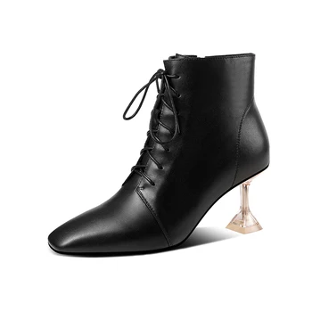

Elegant Shoes Woman Heels 2020 Fashion Winter Lace-up Zipper High Heels Boots Boots Wedding Dancing Ankle Boots