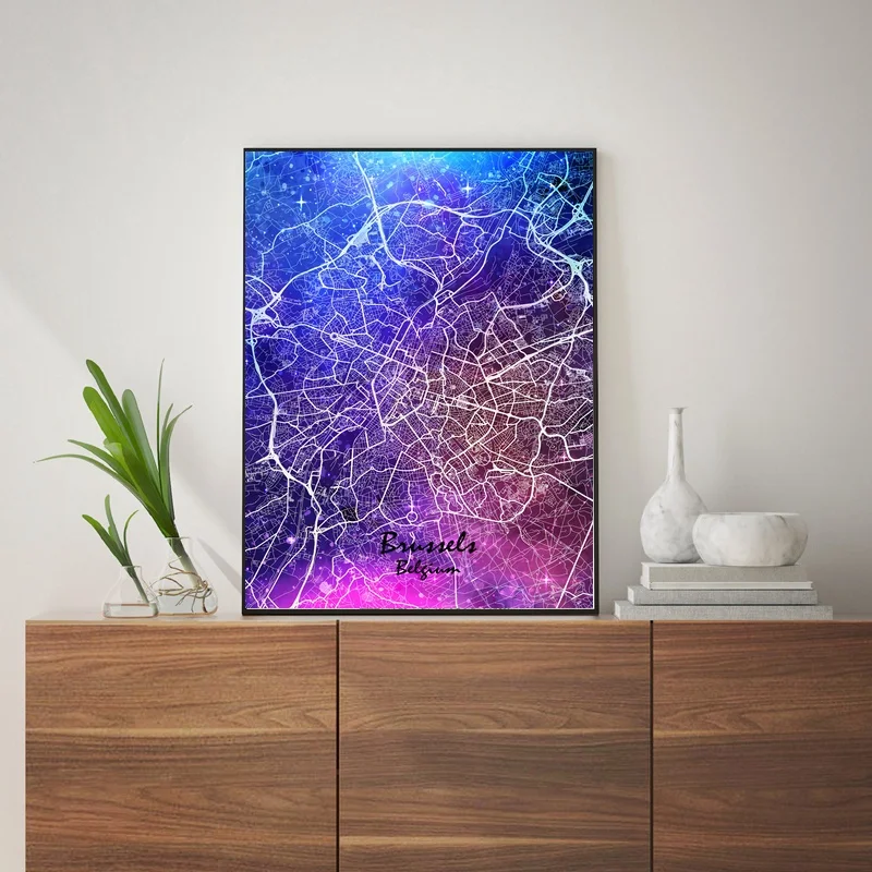 

Плакат с картой Брюсселя, настенный художественный декор, печать, подарок, холст, акварельный плакат