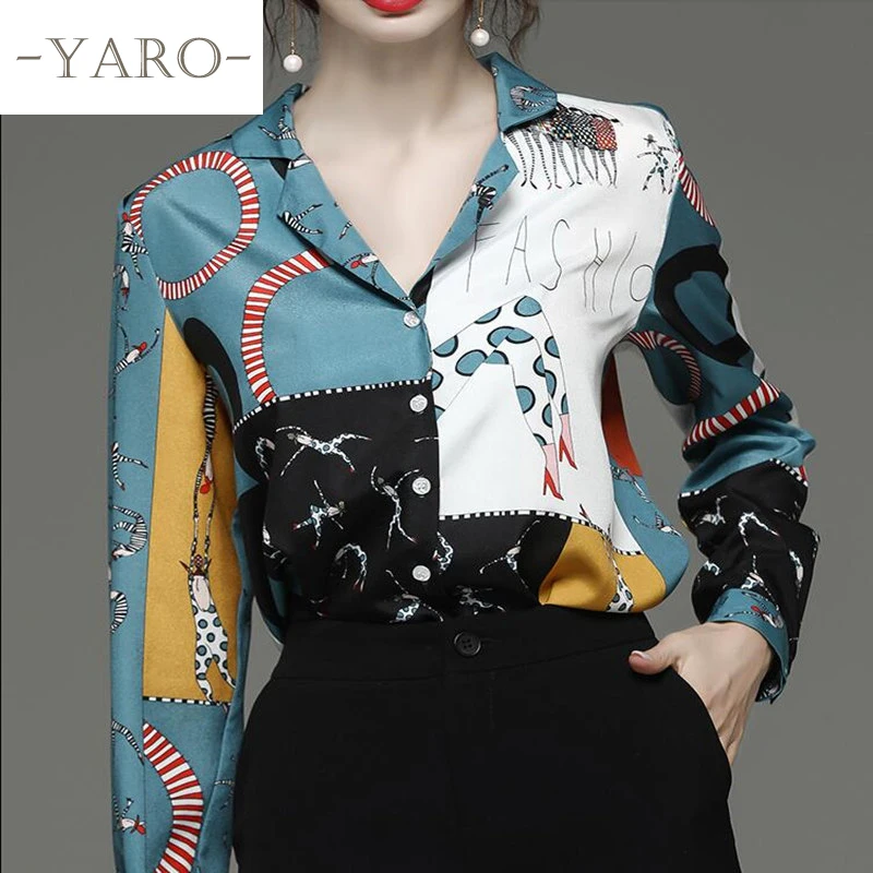 

Free shipped 2019 new style Printed Long Sleeve Chiffon Shirt Fashion Shirt blouse Turn-down Collar Temperament commute