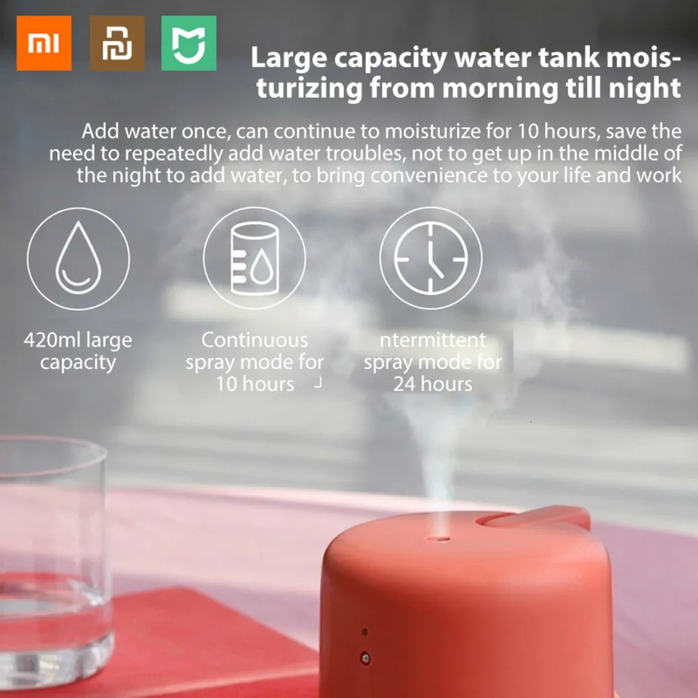 Портативный увлажнитель воздуха Xiaomi Usb 420 мл, очистка сенсорного управления, тихий воздух для кондиционированных помещений, настольный офисный карман