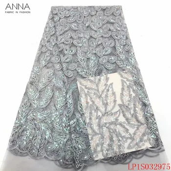 

Anna african sequins lace fabric 2020 high quality embroidery gray tulle fabrics 5 yards/pcs french net laces for garment sewing