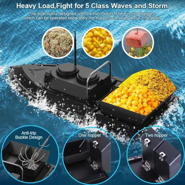 2 Battery D11 RC Boat Fish Finder Fishing Bait Boat 1.5kg Loading 500m Remote Control Fixed Speed 2 Motors 2 Bin 2 LED Light 5