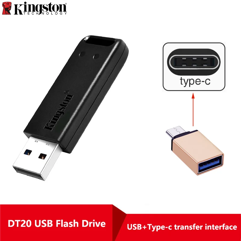 kingston USB флеш-накопитель DataTraveler 20 флешка 32 Гб 64 ГБ флеш-накопитель USB 2,0 флешка карта памяти флеш-накопитель - Цвет: DT20-Type-C-adapter