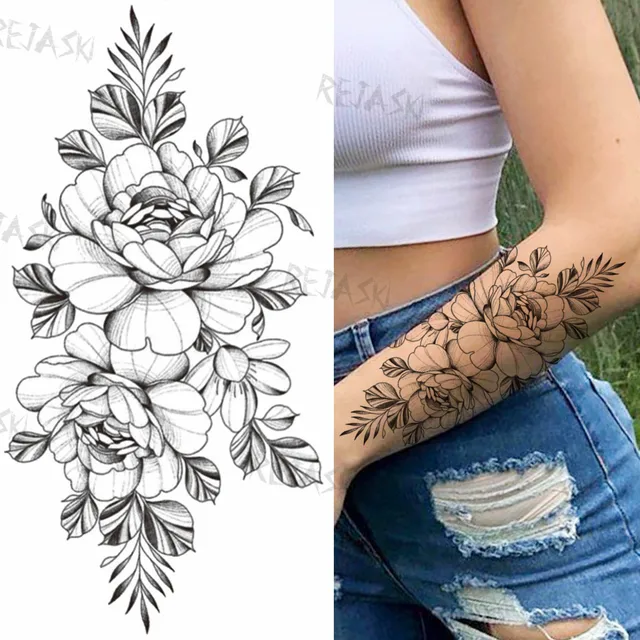 Black Rose Gun Temporary Tattoos For Women Adults Realistic Geometric Flora Moon Fake Tattoo Sticker Waterproof Sexy Arm Tatoos Aliexpress Beauty Health