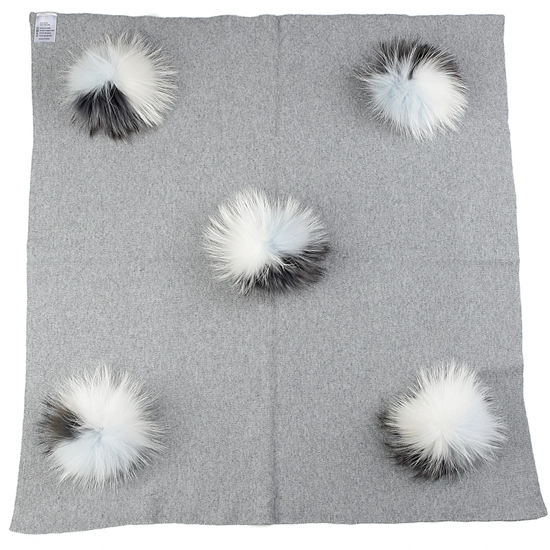 light gray 3C-7 Geebro, мягкое теплое шерстяное Пеленальное Одеяло для новорожденных, постельные пеленки, обертывание, подарок на рождение ребенка 15 см, трехцветный, натуральный мех, помпон - Цвет: light gray 3C-7