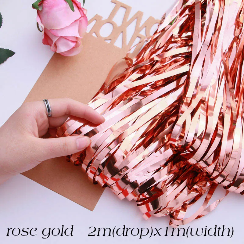 glossy rose gold Для взрослых и детей, для дня рождения, украшения, фон, занавеска, золотой, с днем рождения, воздушный шар, фольга, дождевая занавеска, вечерние, для детского душа, украшение - Цвет: glossy rose gold