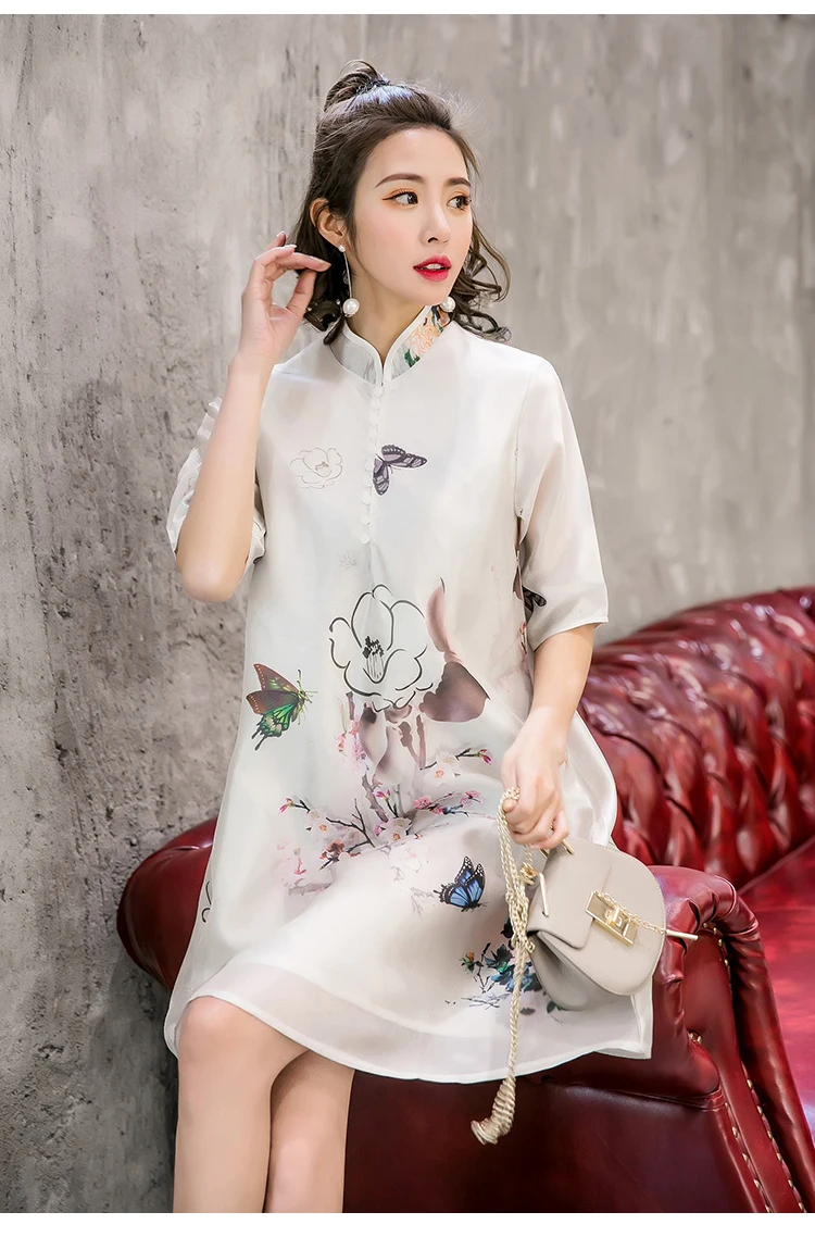 Китайское платье Cheongsam, улучшенное, Qipao, винтажные, вечерние, китайское, традиционное, женское платье Eastqueen, с рисунком, шелковое, ТРАПЕЦИЕВИДНОЕ ПЛАТЬЕ