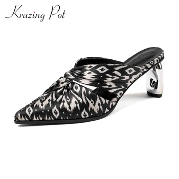 

Krazing pot new leopard high fashion pleated pointed toe high strange heel slip on mules beauty lady daily wear pumps women L1f1