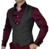 Double-Breasted Burgundy Waistcoat Wedding Men's Suit Vest Shawl Lapel Slim Waistcoat Steampunk 3