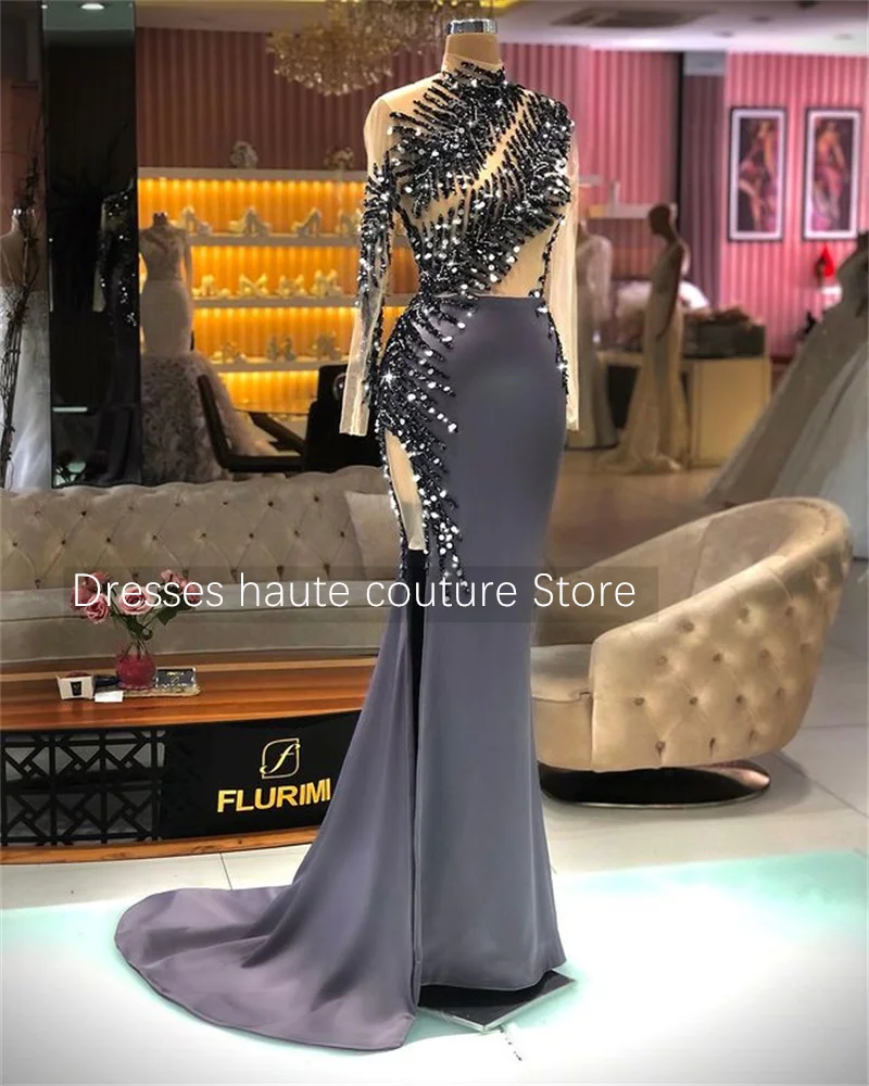Grey Mermaid Elegant Evening Dresses 