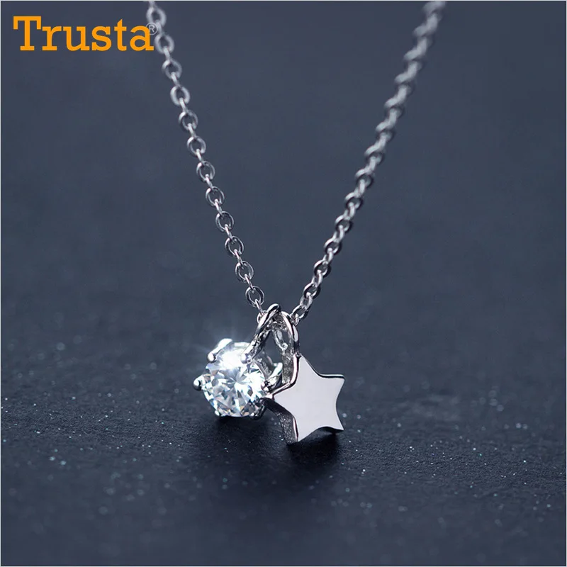 

Trusta 2018 Women's Fashion 100% 925 Real Sterling Silver Jewelry Star Zircon Pendant Short 40cm Necklace Gift Girl Lady DS620