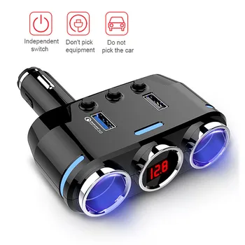 

12V-24V Car Splitter Cigarette Lighter Socket Plug Dual USB Charger Adapter 1A+2.1A LCD Dispaly Fast Charger Charging