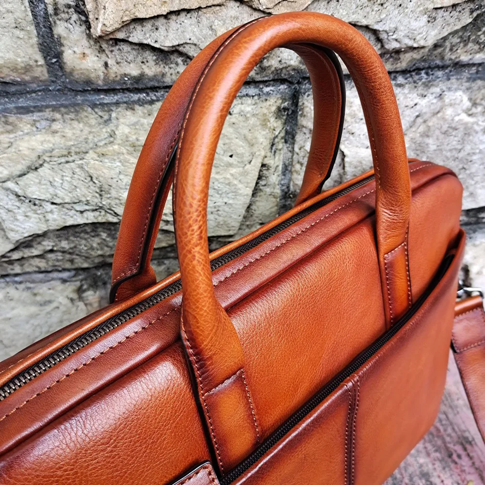 Briefcases 2021 Mens Leather Briefcase Business Casual Retro Laptop Bag