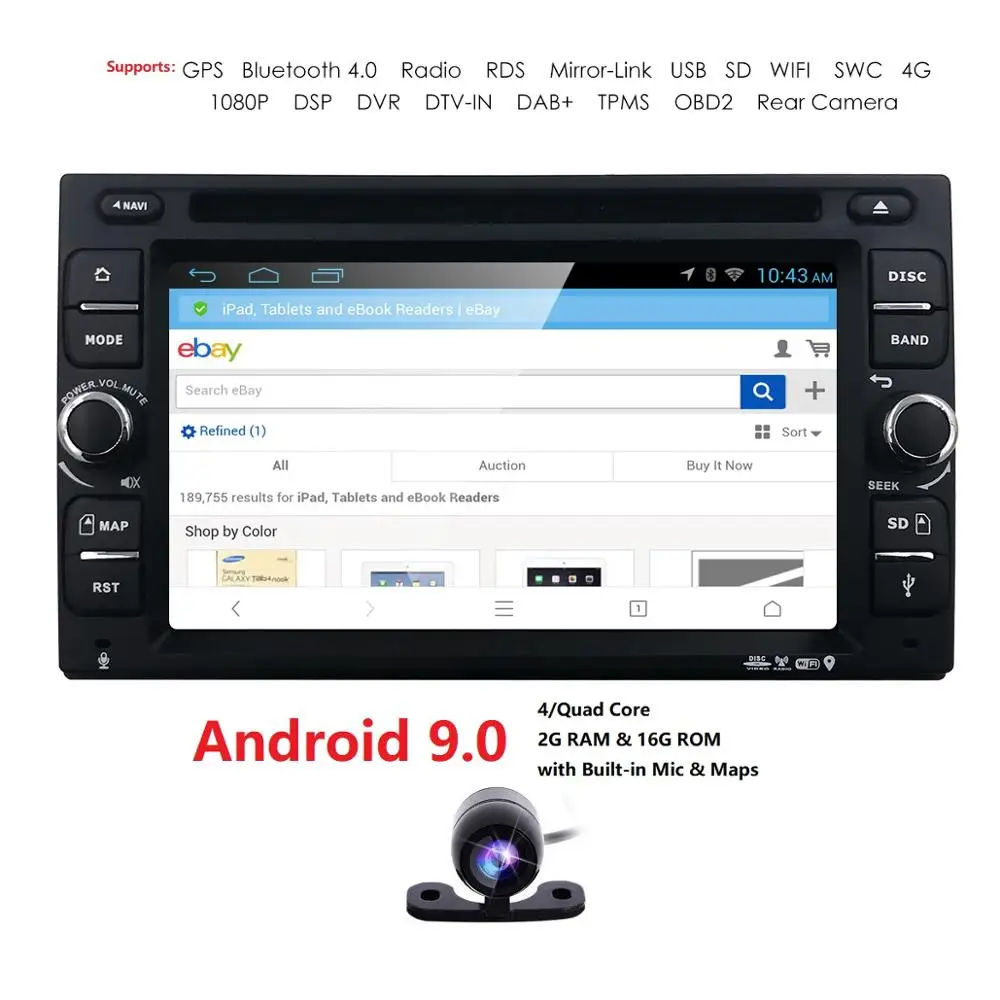 Top Two Din Android 9.0 Car DVD Player Car Stereo Radio GPS Navigation for Universal 1080P OBD DAB TV Bluetooth 2G+16G Map+ Rear cam 0 Top Two Din Android 9.0 Car DVD Player Car Stereo Radio GPS Navigation for Universal 1080P OBD DAB TV Bluetooth 2G+16G Map+ Rear cam 0