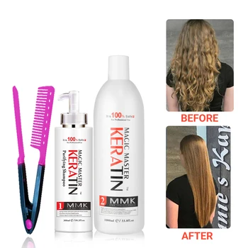 

2pcs&Free Gift Comb Without Formalin 1000ml Magic Master Brazilian Keratin Hair Treatment +300ml Purifying Shampoo Hair Care Set