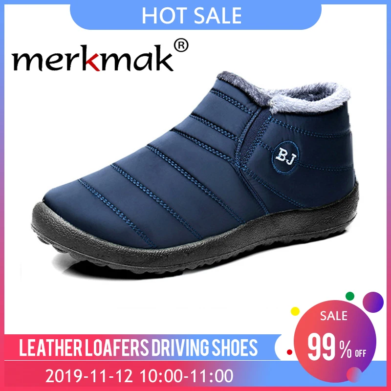 

Merkmak 2019 New Winter Men Shoes Fashion Warm Snow Boots Non-slip Waterproof Ankle Booties Solid Color Big Size Couple Booties