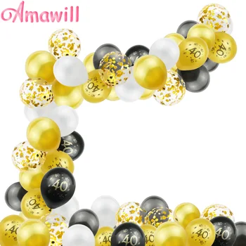 

Amawill 40th Happy Birthday Party Decorations Balloon chain12inch Latex Confetti Balloon Arch Kit 40 Years Old Party Supplies 7D