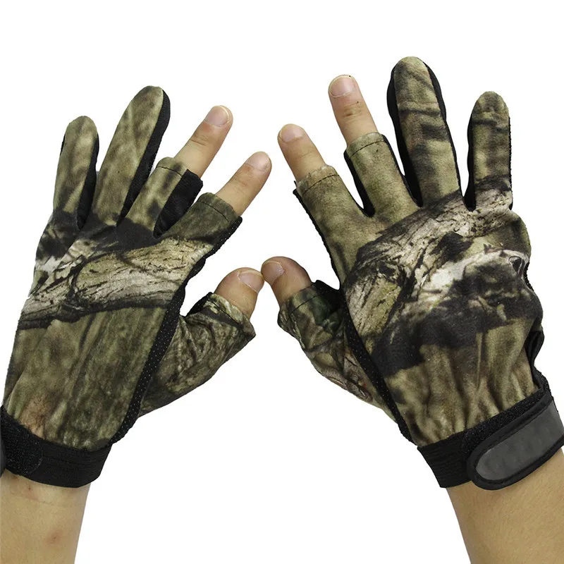 Перчатки для охоты, 3 пальца, 5 пальцев, перчатки для рыбалки, езды на велосипеде, кемпинга, перчатки с полупальцами, легкие противоскользящие - Цвет: 3 cut Camo
