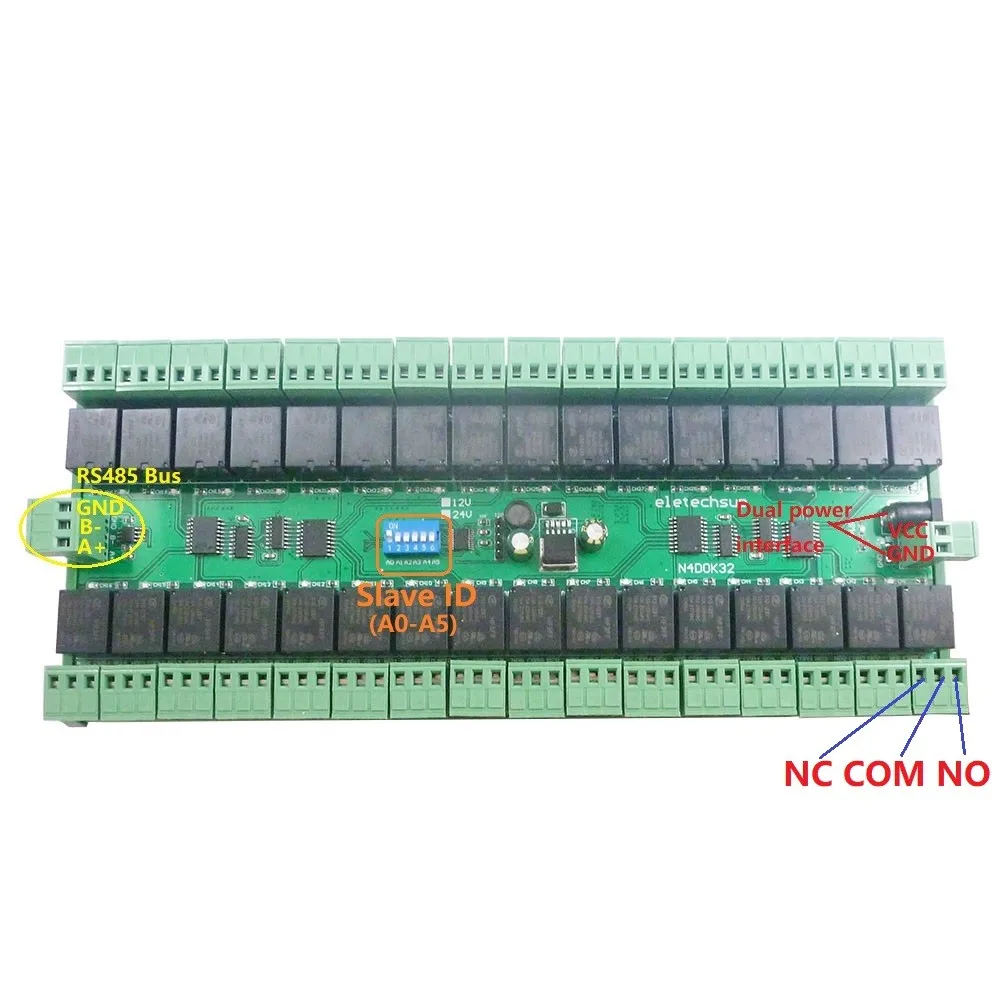 Description Picture 2 of item32ch 03 06 16 MODBUS RTU DC 12V 24V RS485 SPDT Relay Board 485 Bus Remote Control Switch for LED Motor PLC PTZ Camera Smart