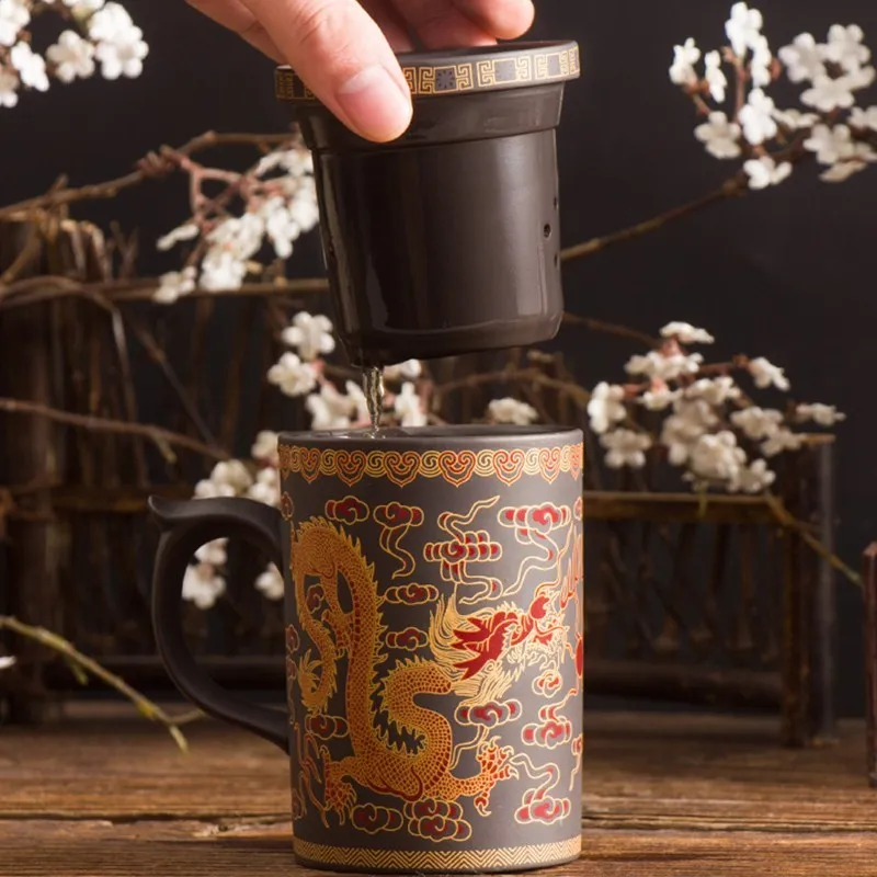 Чашка Pu'er керамическая чашка чайные чашки с крышкой из фиолетового песка