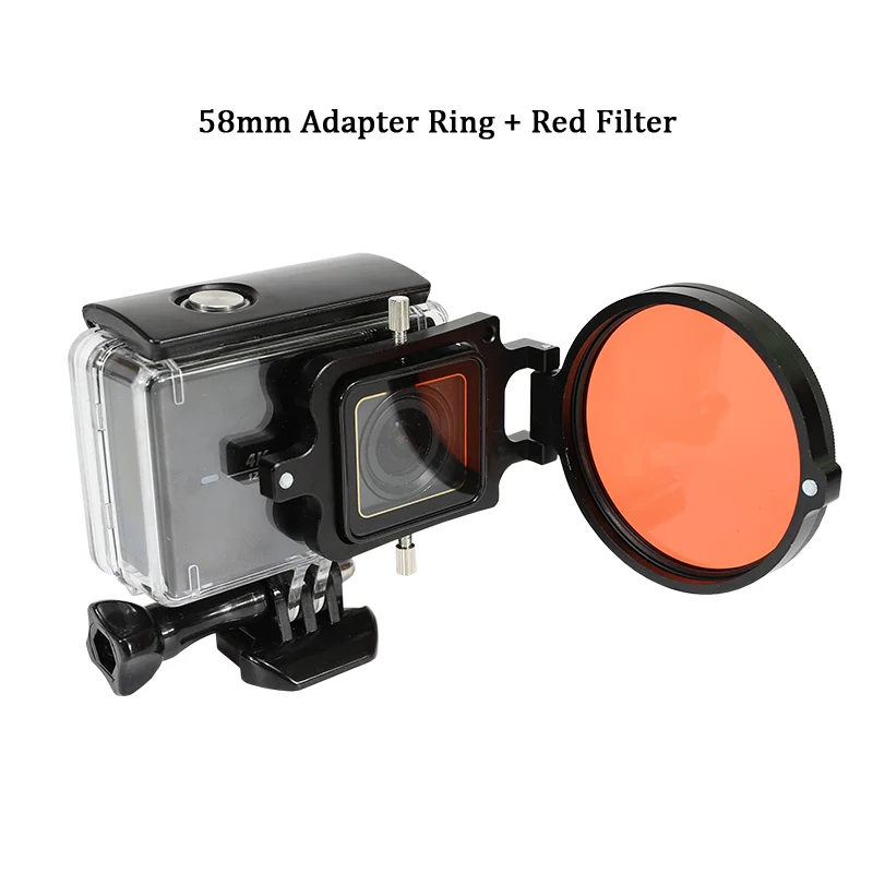 Adapter Ring Filter 16X крупным планом макро объектив 58 мм красные фильтры для дайвинга для Yi 4K Спорт Водонепроницаемый чехол для фотокамеры аксессуар для Xiaomi Xiaoyi Lite 4K+ Plus - Цвет: Adapter Ring Filter