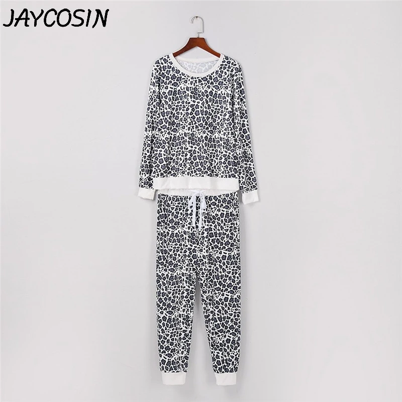 JAYCOSIN, Женский пижамный комплект, спортивный костюм, Леопардовый принт, длинный рукав, карман, брюки, наборы, одежда для отдыха, домашняя одежда, женские пижамы, женские костюмы