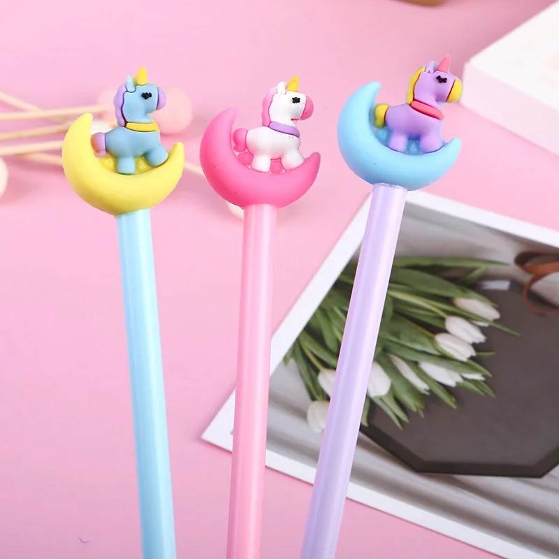 3 шт./лот Kawaii Moon гелевая ручка с единорогом для девочки креативные черные ручки для подписи для письма ручка офисные канцелярские принадлежности Школьные принадлежности - Цвет: 3Pcs
