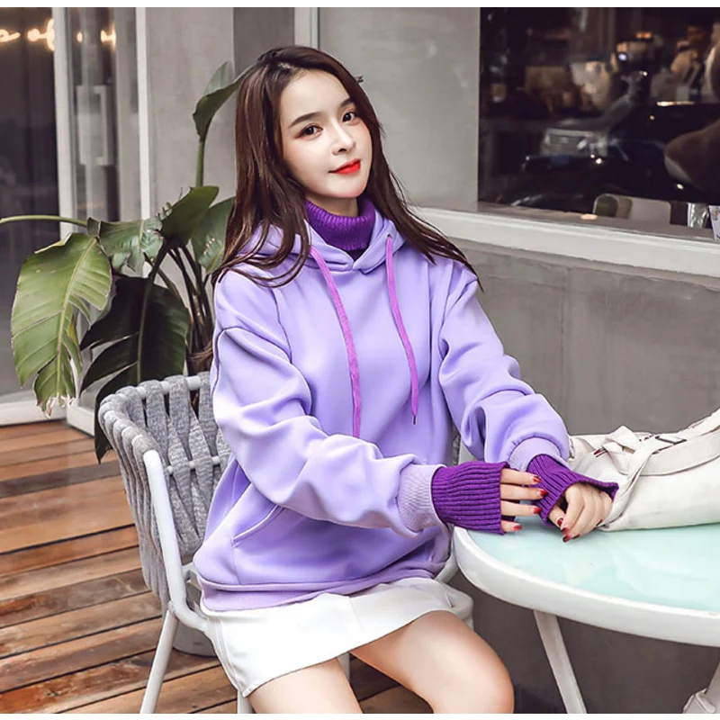 Purple Shellsuning толстовки женские плюс бархатные осенние зимние новые универсальные свитшоты одноцветные милые пуловеры женские свободные Теплые Топы - Цвет: Purple