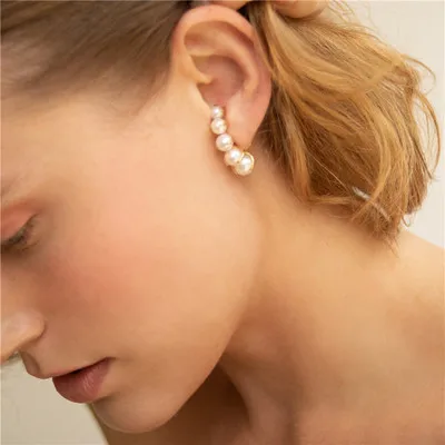 Brass Faux Pearl Clip Earrings Women Jewelry Punk Party