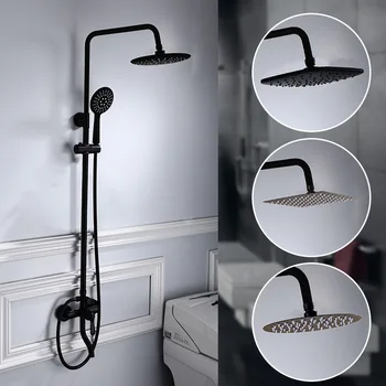 

Single Lever Bath Shower Complete set Faucet In Wall 8"Rainfall Bathroom Faucet Black Brass with Handshower and Tub Spout