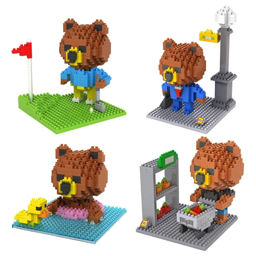 

Loz Cute mini Little bear micro diamond building blocks Golf Swim Shopping Bear Model Toys For Children Christmas Gift
