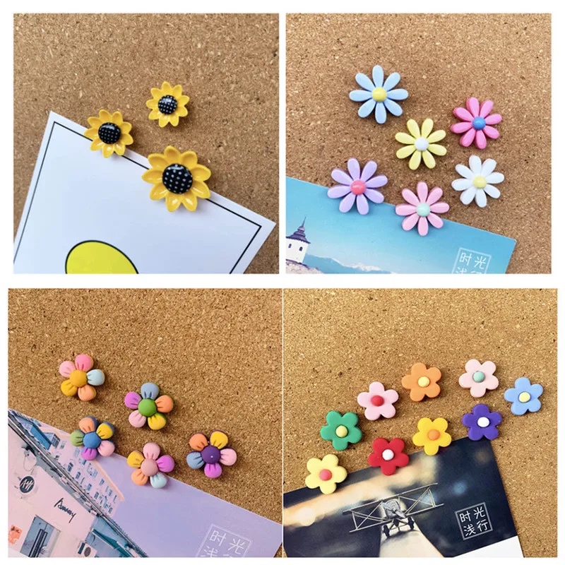 10 mixed color flower thumb tacks Cork Memory Board Office Decor push pin