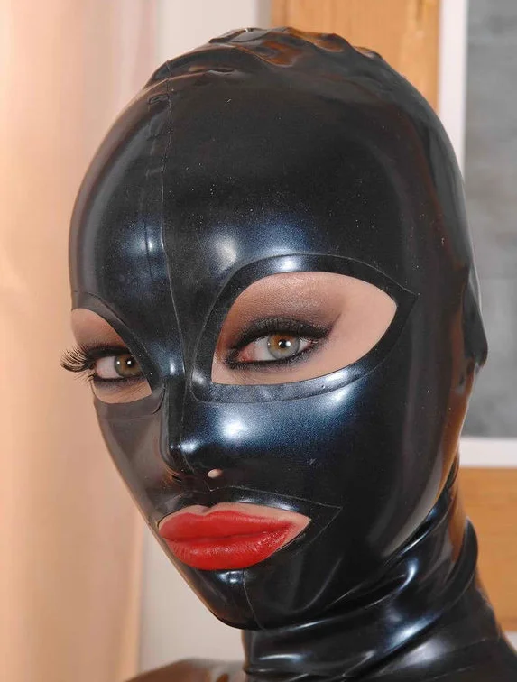 Sexy Full Face Natural Latex Hood Mask with Back Zipper