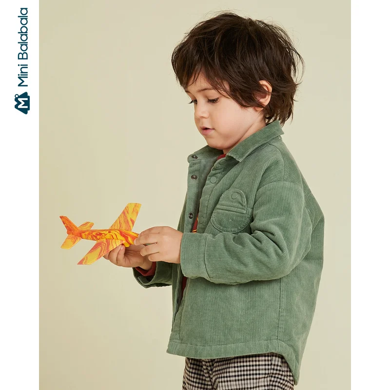  Minibalabala Children shirt boys 2019 winter new boys baby corduroy plus velvet long sleeve shirt