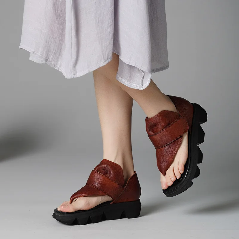 

Women Leather Sandals Flip Flop Summer Shoes Women 5 CM High Heels Sandals Women Casual Shoes Handmade Genuine Leather Sandals