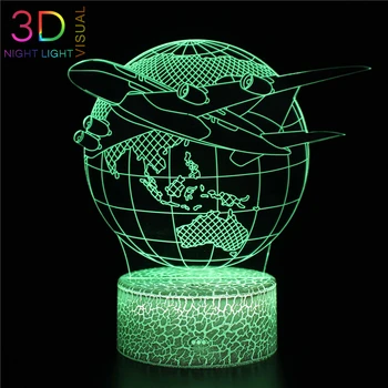 

ATOPH The Earth with Airplane Design 3D Night Light ICE Crack Base USB Charging LED Nightlight