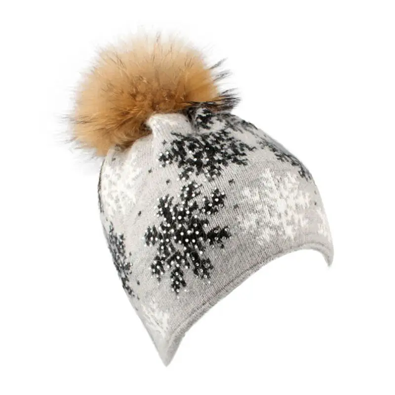 

Fashion Winter Women Knitted Hats Snowflake Pattern Warm Wool Pom Pom Cashmere Knitted Beanies High Quality Casual Outdoor Caps