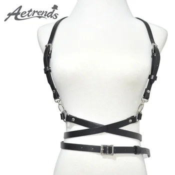 

[AETRENDS] Body Chest Harness Punk PU Leather Belt Adjustable with Buckles and O-Rings for Women D-0122