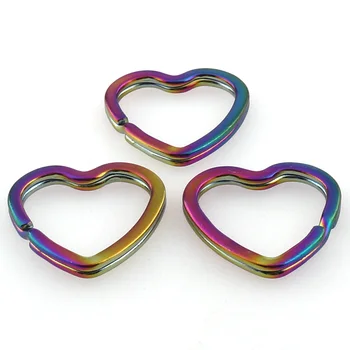 

10pcs Metal Rainbow Color Key Rings Plated Hearted Split Keychain Inner 1'' DIY Metal Accessories Split Cute Keychain Gifts