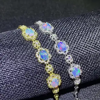 

100% Real and Natural Opal bracelet Solid S925 Sterling Silver For Women Colour Gem Stone Rings Fine Jewelry