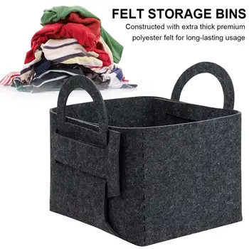 

Collapsible Felt Storage Basket, Thickened Felt Fabric Foldable Bin Cube Organizer Set With Handles For Home And Office