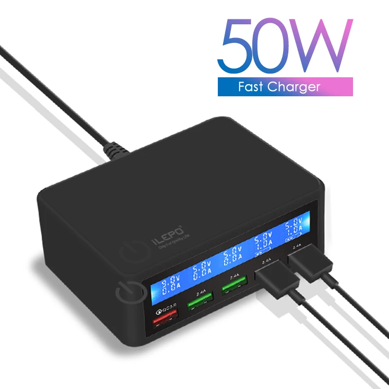 Зарядное устройство ILEPO QC3.0 с 5 USB-портами 50 Вт | Мобильные телефоны и аксессуары