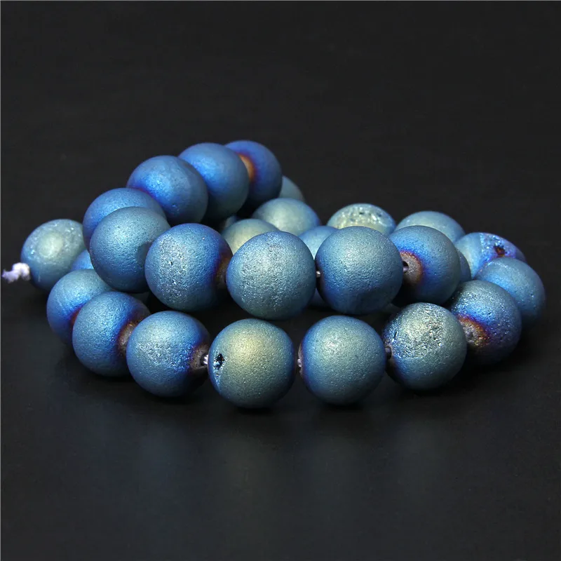Синее титановое покрытие Druzy Бусы из камня Агата круглые свободные бусины