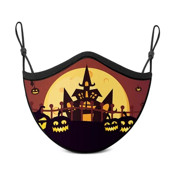 

Happy Halloween fabric Mask ghost pumpkin lantern Old castle Earloop Face Breathing Mask Reusable Anti Dust Cotton Mouth Mask