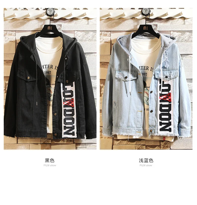 

Cowboy Jacket 2019 Spring And Autumn Korean-style New Style Hooded Lettered with Holes University Style Couples Jacket Cowboy Sh