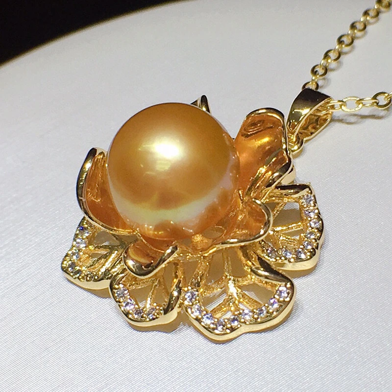 

HABITOO 11-12mm Gold Natural Freshwater Pearl Pendant 18k filled Gold Flower Necklace Gorgeous Jewelry for Women Charming Gifts