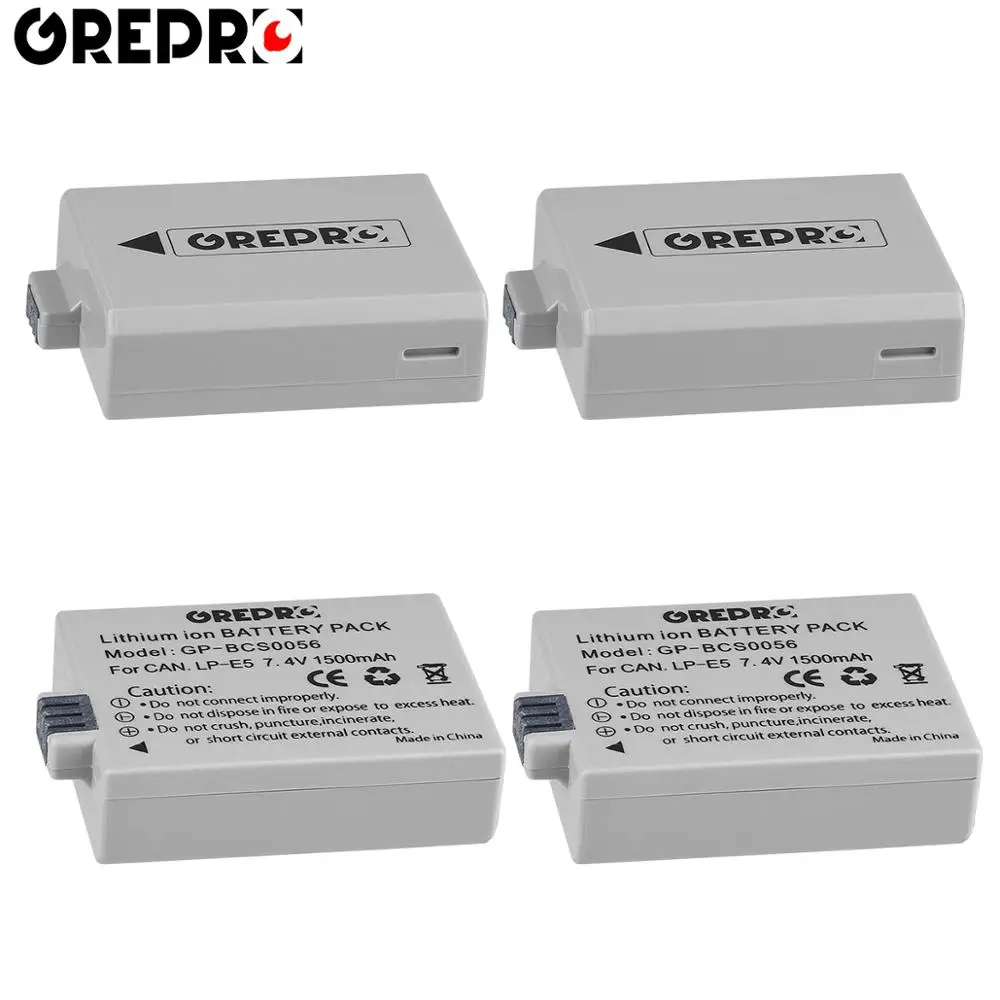Аккумуляторная батарея GREPRO 1500mAh 7,4 V LP-E5 LPE5 LP E5 для камеры Canon EOS Rebel XS, Rebel T1i, Rebel XSi, 450D, 500D, 1000D