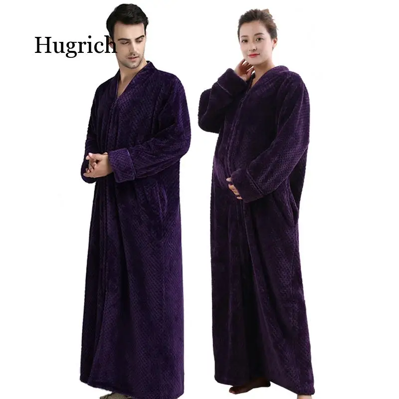 Women  Long Thickening Warm Bathrobe Couple Winter Flannel Thermal Bath Robe Pregnant Femme Dressing
